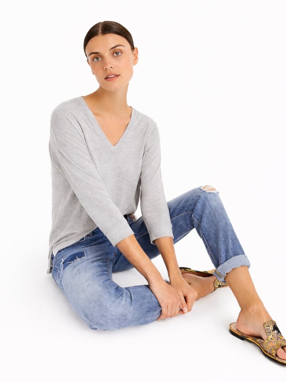 NEW! J. Crew Luxe Supersoft V-Neck Long Sleeved Sweater Top | Heather Grey | XXS